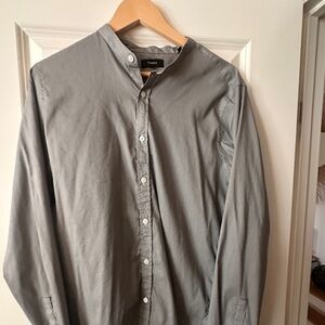 Theory Striped Dress Shirt Mandarin Collar Slim-Fit